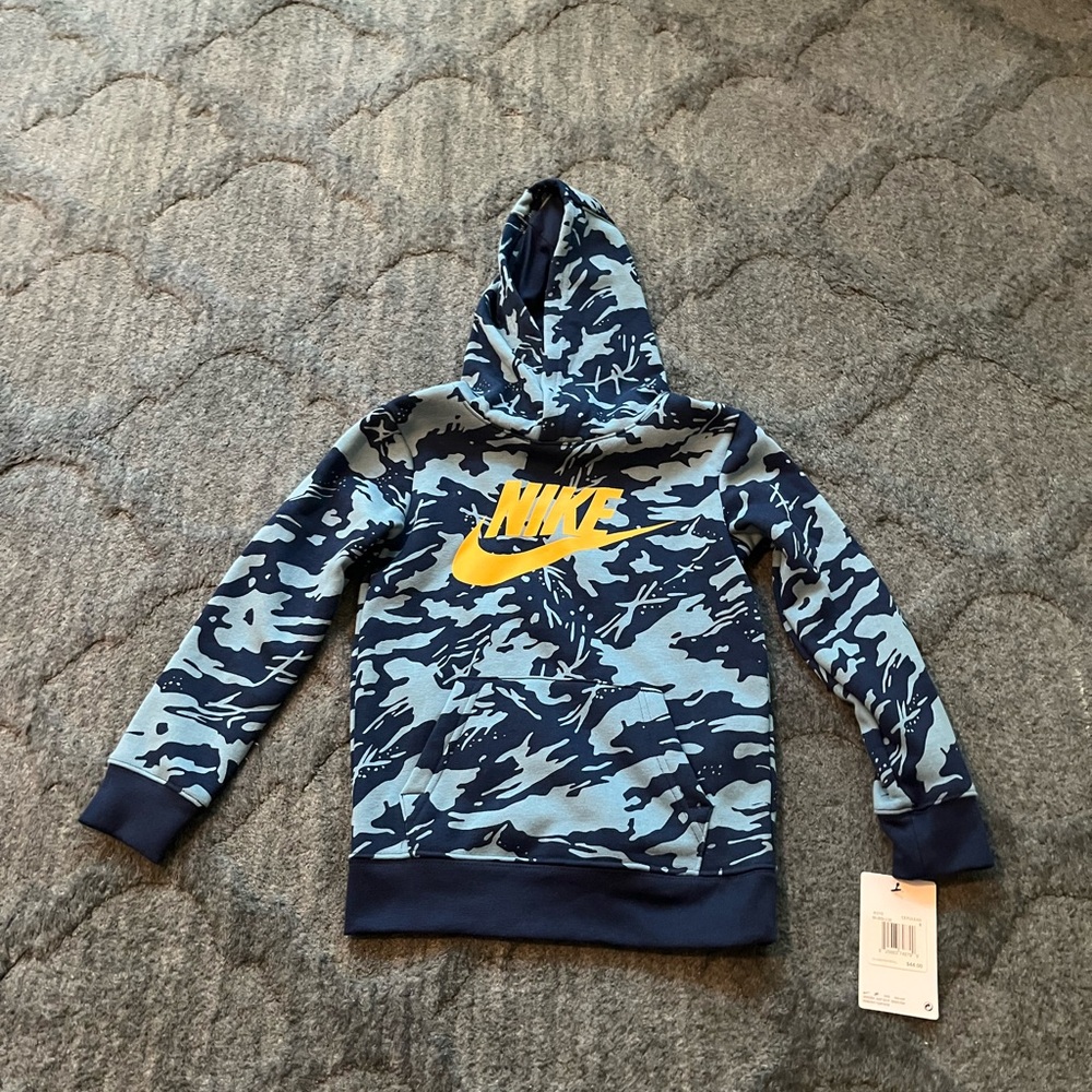Nike Blue and Yellow Camo Hoodie Sweatshirt
